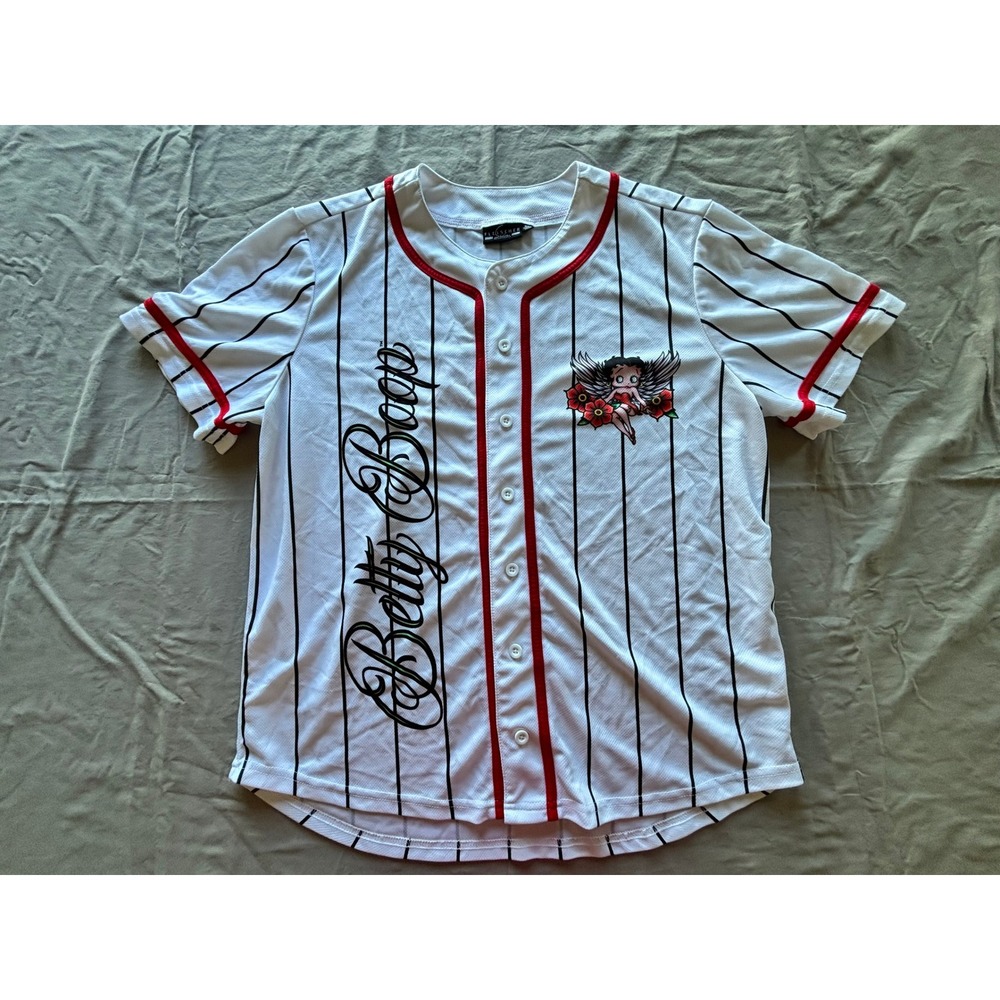Betty Boop Baseball Jersey XL White Pinstripe Attitude Is Everything Fleischer